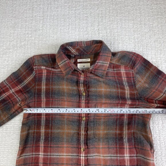 American Eagle Flannel Shirt Womens XS Boyfriend Fit Faded Red Amazingly Soft - Picture 9 of 16